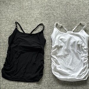 Beyond Yoga Black and White Ruched Sleeveless nursing/maternity tanks